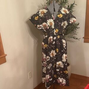 Anthropologie Black Floral Midi Dress